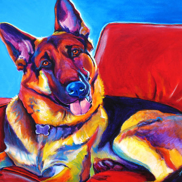 Darstellung des Puzzle Motivs Colorful German Shepherd on Red Chair 500 Puzzle 3D Modell