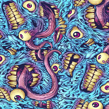 Darstellung des Puzzle Motivs Surreal Monster Faces with Tentacles 100 Puzzle 3D Modell