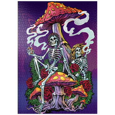 Darstellung des Puzzle Motivs puzzleplate Psychedelic Skeletons with Mushrooms and Roses 1000 Puzzle
