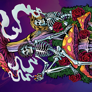 Darstellung des Puzzle Motivs Psychedelic Skeletons with Mushrooms and Roses 200 Puzzle 3D Modell