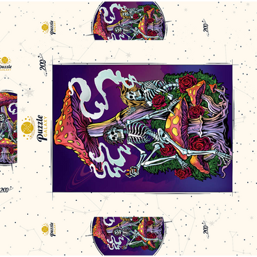 Darstellung des Puzzle Motivs Psychedelic Skeletons with Mushrooms and Roses 200 Puzzle Schachtel 3D Modell