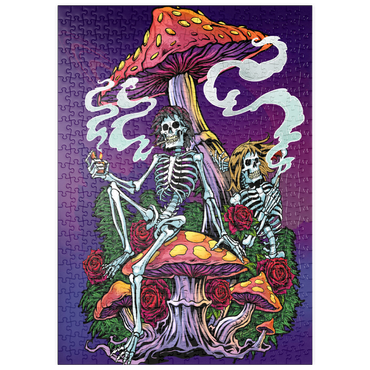 Darstellung des Puzzle Motivs puzzleplate Psychedelic Skeletons with Mushrooms and Roses 500 Puzzle