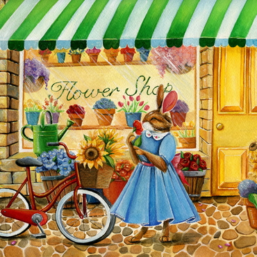 Darstellung des Puzzle Motivs Title: Whimsical Bunny at the Flower Shop 1000 Puzzle 3D Modell