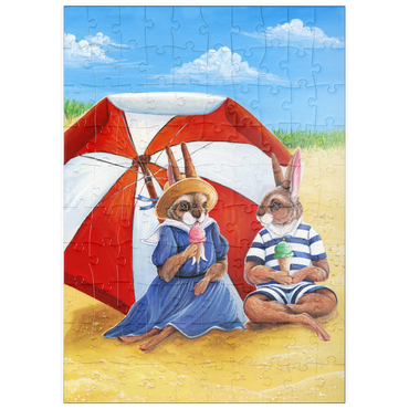Darstellung des Puzzle Motivs puzzleplate Beach Bunnies – Vintage-Inspired Animal Illustration 100 Puzzle