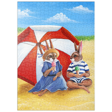 Darstellung des Puzzle Motivs puzzleplate Beach Bunnies – Vintage-Inspired Animal Illustration 500 Puzzle