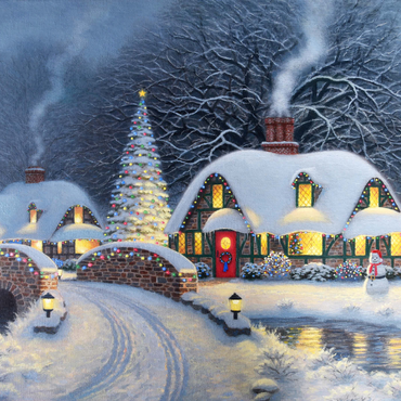 Darstellung des Puzzle Motivs Snowy Christmas Village with Lit Cottages 1000 Puzzle 3D Modell