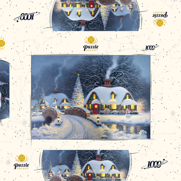Darstellung des Puzzle Motivs Snowy Christmas Village with Lit Cottages 1000 Puzzle Schachtel 3D Modell