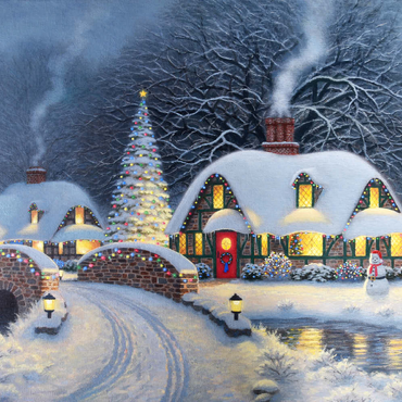 Darstellung des Puzzle Motivs Snowy Christmas Village with Lit Cottages 100 Puzzle 3D Modell