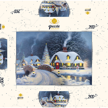 Darstellung des Puzzle Motivs Snowy Christmas Village with Lit Cottages 200 Puzzle Schachtel 3D Modell