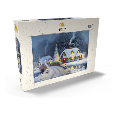 Darstellung des Puzzle Motivs Snowy Christmas Village with Lit Cottages 500 Puzzle Schachtel Ansicht2