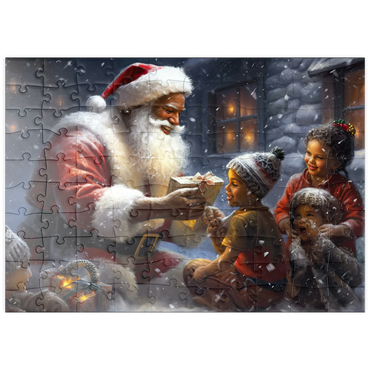 Darstellung des Puzzle Motivs puzzleplate Santa Sharing Gifts with Joyful Children 100 Puzzle