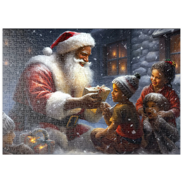 Darstellung des Puzzle Motivs puzzleplate Santa Sharing Gifts with Joyful Children 500 Puzzle