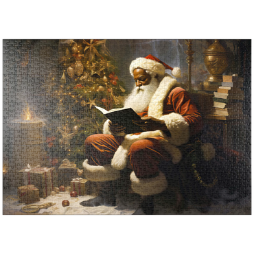 Darstellung des Puzzle Motivs puzzleplate Santa Reading by Christmas Tree 1000 Puzzle