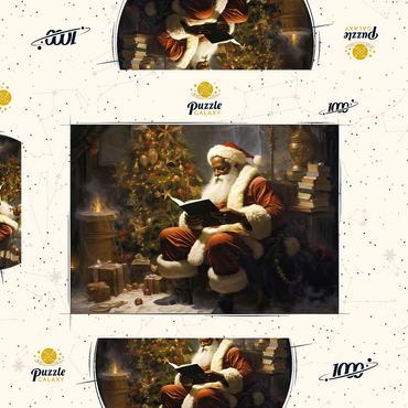 Darstellung des Puzzle Motivs Santa Reading by Christmas Tree 1000 Puzzle Schachtel 3D Modell