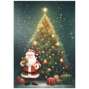 Darstellung des Puzzle Motivs puzzleplate Santa with Christmas Tree and Gifts 1000 Puzzle