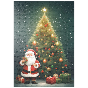 Darstellung des Puzzle Motivs puzzleplate Santa with Christmas Tree and Gifts 200 Puzzle