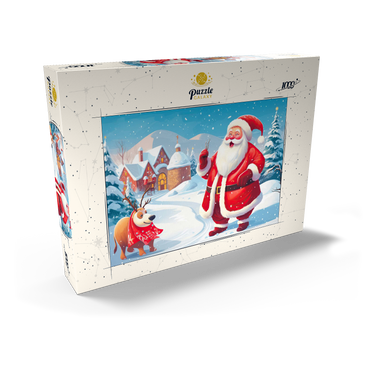 Darstellung des Puzzle Motivs Santa and Reindeer in Winter Village 1000 Puzzle Schachtel Ansicht2