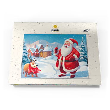Darstellung des Puzzle Motivs Santa and Reindeer in Winter Village 1000 Puzzle Schachtel Ansicht3