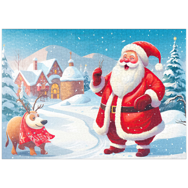 Darstellung des Puzzle Motivs puzzleplate Santa and Reindeer in Winter Village 1000 Puzzle