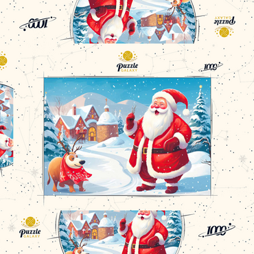 Darstellung des Puzzle Motivs Santa and Reindeer in Winter Village 1000 Puzzle Schachtel 3D Modell