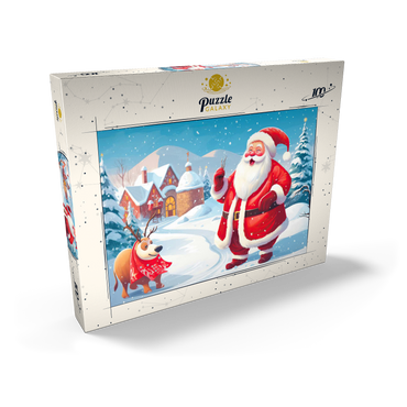 Darstellung des Puzzle Motivs Santa and Reindeer in Winter Village 100 Puzzle Schachtel Ansicht2
