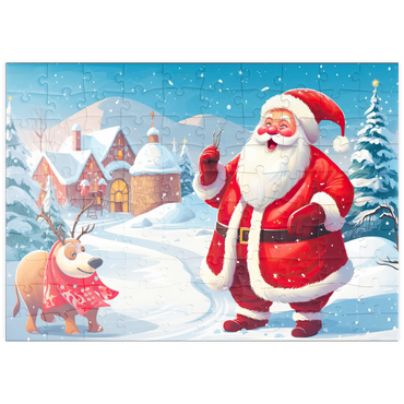 Darstellung des Puzzle Motivs puzzleplate Santa and Reindeer in Winter Village 100 Puzzle