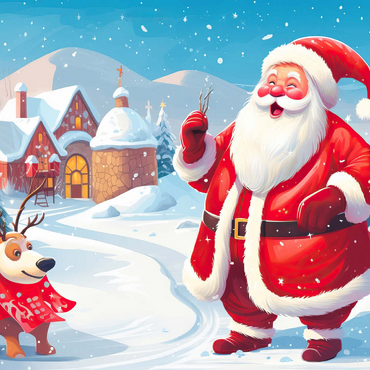 Darstellung des Puzzle Motivs Santa and Reindeer in Winter Village 100 Puzzle 3D Modell