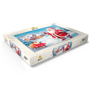 Darstellung des Puzzle Motivs Santa and Reindeer in Winter Village 200 Puzzle Schachtel Ansicht1