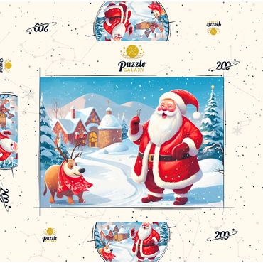 Darstellung des Puzzle Motivs Santa and Reindeer in Winter Village 200 Puzzle Schachtel 3D Modell