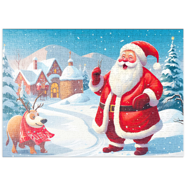 Darstellung des Puzzle Motivs puzzleplate Santa and Reindeer in Winter Village 500 Puzzle