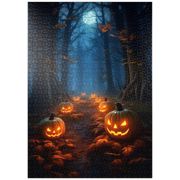 Darstellung des Puzzle Motivs puzzleplate Haunted Forest with Glowing Jack-o'-Lanterns 1000 Puzzle
