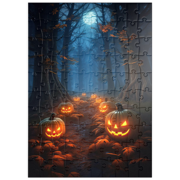 Darstellung des Puzzle Motivs puzzleplate Haunted Forest with Glowing Jack-o'-Lanterns 100 Puzzle