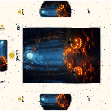 Darstellung des Puzzle Motivs Haunted Forest with Glowing Jack-o'-Lanterns 100 Puzzle Schachtel 3D Modell