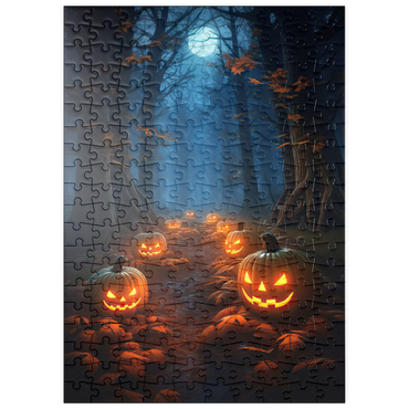 Darstellung des Puzzle Motivs puzzleplate Haunted Forest with Glowing Jack-o'-Lanterns 200 Puzzle