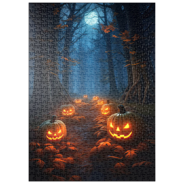 Darstellung des Puzzle Motivs puzzleplate Haunted Forest with Glowing Jack-o'-Lanterns 500 Puzzle