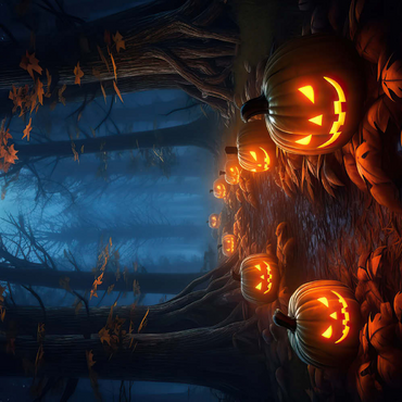 Darstellung des Puzzle Motivs Haunted Forest with Glowing Jack-o'-Lanterns 500 Puzzle 3D Modell