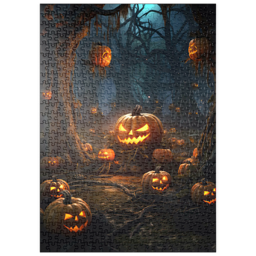 Darstellung des Puzzle Motivs puzzleplate Enchanted Pumpkin Forest at Night 500 Puzzle