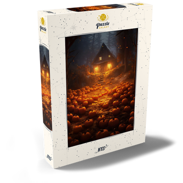 Darstellung des Puzzle Motivs Pumpkin-Lit Path to Haunted Cabin 1000 Puzzle Schachtel Ansicht2