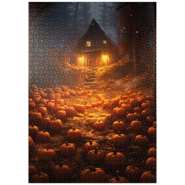 Darstellung des Puzzle Motivs puzzleplate Pumpkin-Lit Path to Haunted Cabin 1000 Puzzle