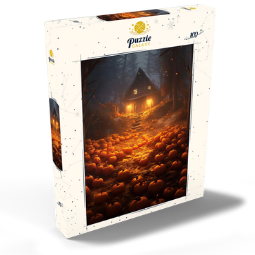 Darstellung des Puzzle Motivs Pumpkin-Lit Path to Haunted Cabin 100 Puzzle Schachtel Ansicht2