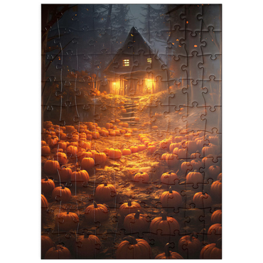 Darstellung des Puzzle Motivs puzzleplate Pumpkin-Lit Path to Haunted Cabin 100 Puzzle
