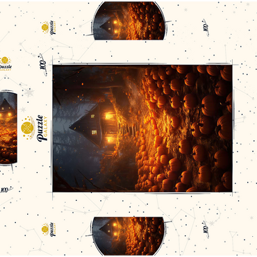 Darstellung des Puzzle Motivs Pumpkin-Lit Path to Haunted Cabin 100 Puzzle Schachtel 3D Modell