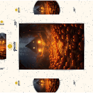 Darstellung des Puzzle Motivs Pumpkin-Lit Path to Haunted Cabin 200 Puzzle Schachtel 3D Modell