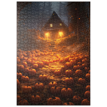 Darstellung des Puzzle Motivs puzzleplate Pumpkin-Lit Path to Haunted Cabin 500 Puzzle