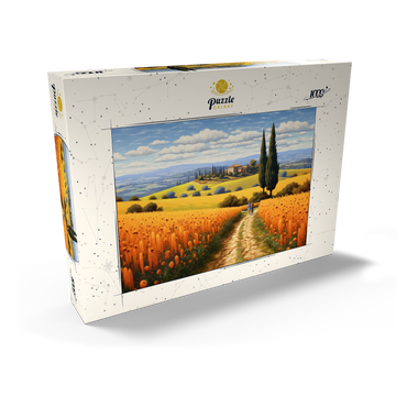 Darstellung des Puzzle Motivs Golden Fields of Tuscany with Cypress Trees 1000 Puzzle Schachtel Ansicht2