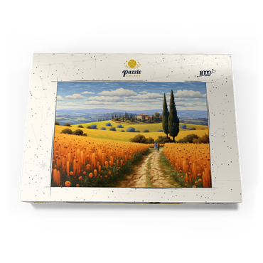 Darstellung des Puzzle Motivs Golden Fields of Tuscany with Cypress Trees 1000 Puzzle Schachtel Ansicht3