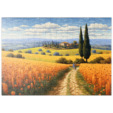 Darstellung des Puzzle Motivs puzzleplate Golden Fields of Tuscany with Cypress Trees 200 Puzzle