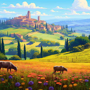 Darstellung des Puzzle Motivs Tuscan Countryside with Wildflowers and Rolling Hills 1000 Puzzle 3D Modell