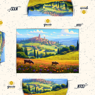 Darstellung des Puzzle Motivs Tuscan Countryside with Wildflowers and Rolling Hills 1000 Puzzle Schachtel 3D Modell