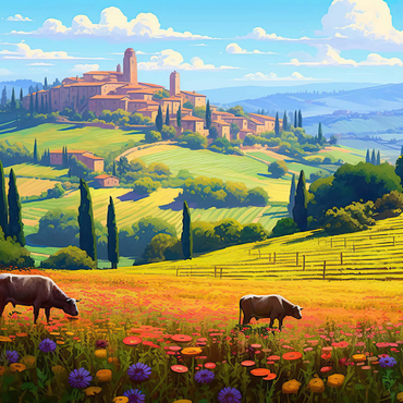 Darstellung des Puzzle Motivs Tuscan Countryside with Wildflowers and Rolling Hills 200 Puzzle 3D Modell